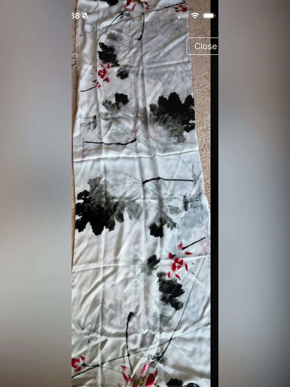Silk Floral Scarf Runner in White with Black & Pink Accents